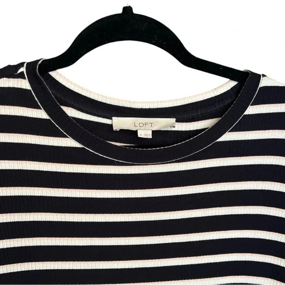 Loft Women's Midi Dress Striped Black Pink White Long Sleeve size 8 - Picture 4 of 4